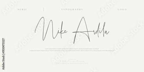 Nike Ardila, Elegant Script logo alphabet letters font. Typography luxury classic lettering serif fonts decorative vintage retro logos and number. vector illustration
