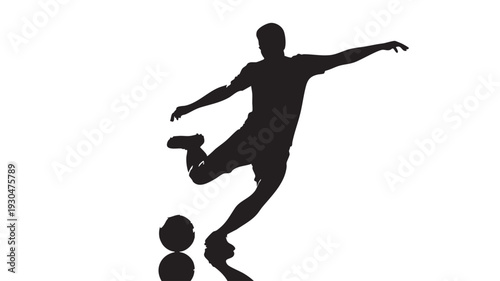 Soccer player kicking a ball in mid-air, featured in a dynamic vector graphic illustration perfect for sports-themed designs and marketing campaigns.