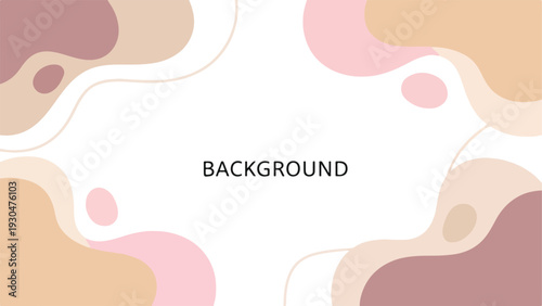 Abstract background with pink, peach, and brown organic shapes on a white surface, with the word 'BACKGROUND' in the center.