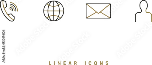 Modern linear icons for communication, global connectivity, and user profiles with a stylish gold and black color scheme