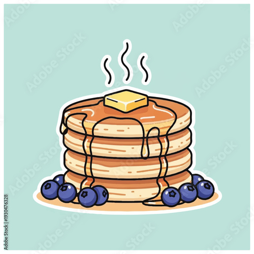 Stack of Pancakes with Butter and Blueberries.