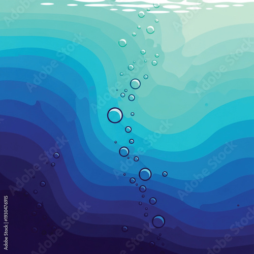Vector blue ocean waves with bubbles background