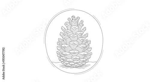 Detailed Line Art Pine Cone Outline Icon on Isolated White Background