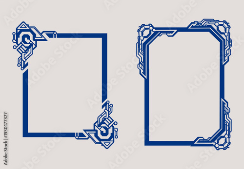 Futuristic Sci-Fi Tech Frames with Cyberpunk Geometric Circuit Patterns