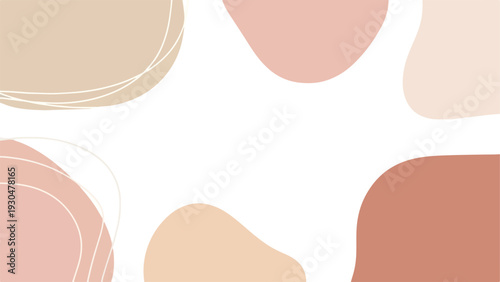 Abstract composition of variously shaped beige and pink blobs on a white background with smooth lines and rounded edges.