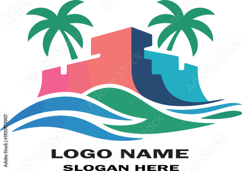 fortaleza brazil beach logo icon vector white background