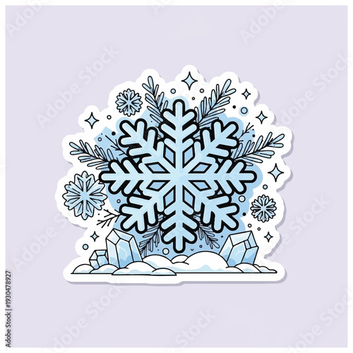 Large Blue Snowflake with Ice Crystals.