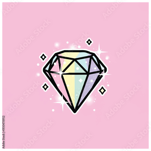 Colorful Diamond Illustration with Sparkling Effects.
