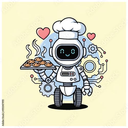 Robot Chef Serving Hot Pizza with Love.