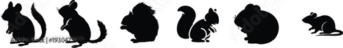 Small mammal silhouette vector set. Chinchilla, squirrel, beaver and rat collection in black. Cute rodent icons isolated for wildlife logo, pet branding and nature design.