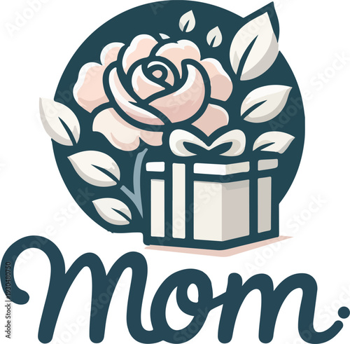 Mom rose gift box logo icon vector  white background .