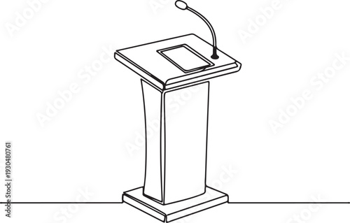 Continuous line art of a podium with microphone single line drawing