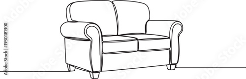 Continuous line art of a cozy armchair with one line drawing technique
