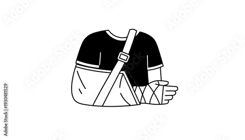 A person wearing a black shirt with a sling on their arm