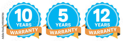 10, 5, 12 Year Warranty Badges Set, Long-Term Warranty Labels with Ribbons, Durable Product Certification, Consumer Assurance, Premium Design