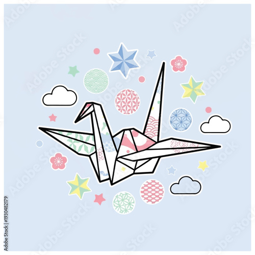 White Origami Crane with Pink Heart.