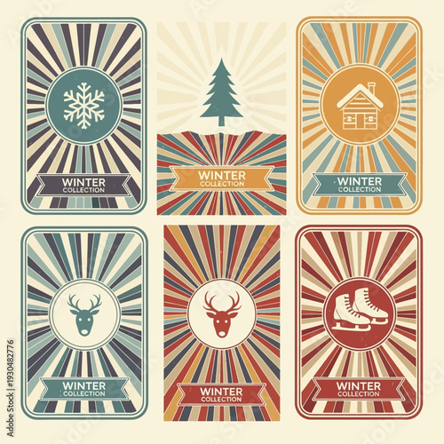 Set of 6 winter icons vector