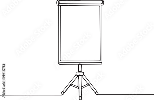 Continuous line art of a blank display board on a tripod stand