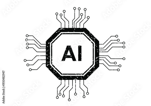 AI Microchip Processor Icon with Circuit Lines for Artificial Intelligence Hardware Concept