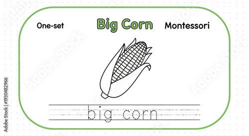 Big Corn - Montessori Education, Early Learning, Tracing Practice Worksheet