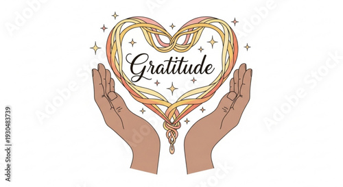 Hands holding heart with gratitude text and sparkles symbolizing appreciation and thankfulness
