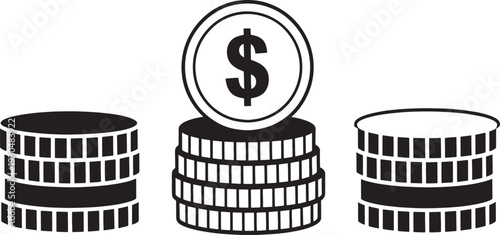 Stacks of coins with dollar sign on money finance currency