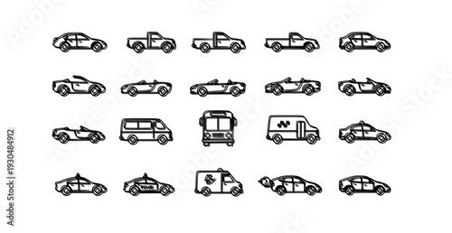 Car Types Silhouette Set Automobile Models Vector Icons on White Background