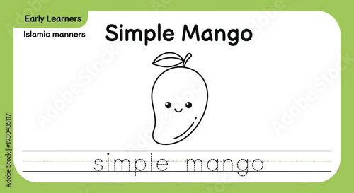 Simple Mango Coloring Page for Kids: Learn to Write