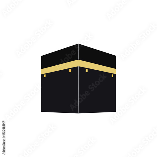 Kaaba with Mosque Silhouette and Golden Details, Islamic Holy Site Illustration
