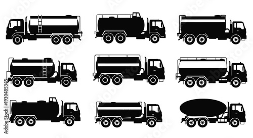 Tanker Truck Silhouette Vector Set Illustration
