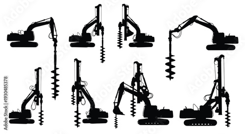 Auger Drill Excavator Silhouette Illustration