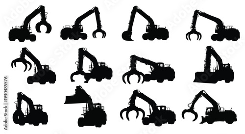 Excavator Silhouette Vector Collection Illustration