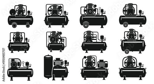 Portable Generator Machine Silhouette Illustration Set