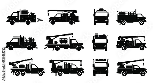 Utility Service Trucks Silhouette Collection Illustration