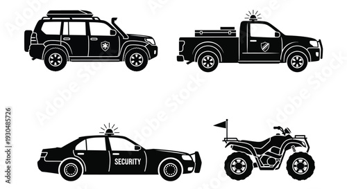 SUV and Security Vehicle Silhouette Illustration Set