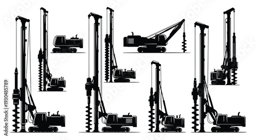 Pile Driver Drilling Machine Silhouette Illustration