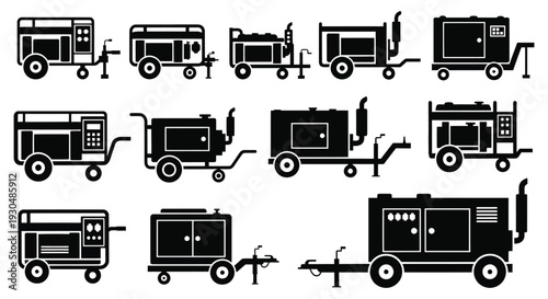 Food Truck and Mobile Van Silhouette Set Illustration