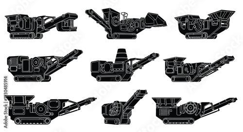 Mining Machinery Heavy Equipment Silhouette Illustration