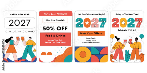 New Year 2027 Party Specials – All‑Night Events, Food & Drink Deals, Happy Hour Offers & Festive Celebration Graphics
