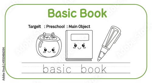Cute Cartoon Fishbowl, Book, and Marker for Preschool Learning and Tracing Activities