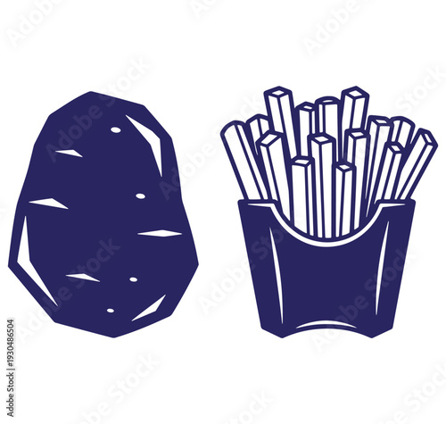 Illustration of a potato and a serving of french fries in a simple vector design