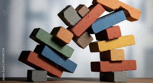 Colorful Bricks Balancing Act - A Playful Construction.