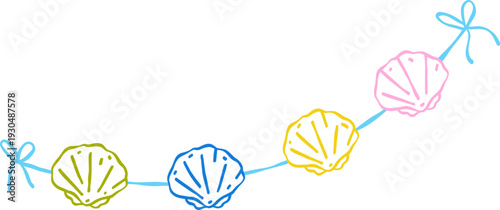 Pastel Seashell Garland Illustration Outline