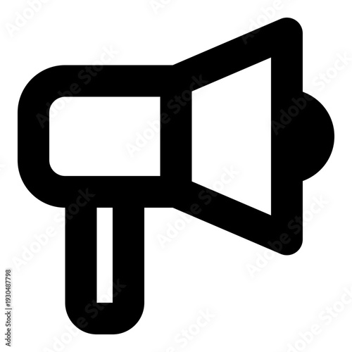 Bold black megaphone icon for announcements and promotions