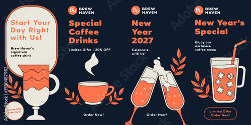 Brew Haven New Year 2027 – Signature Coffee Drinks, Seasonal Menu, 20% Off Specials & Festive Celebrations