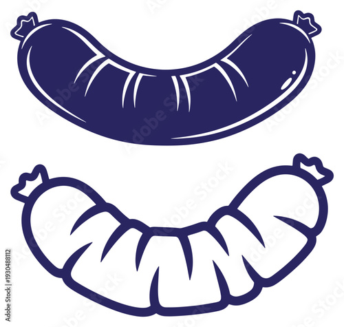 Vector illustration of two blue sausage designs for butcher shop or food menu purposes