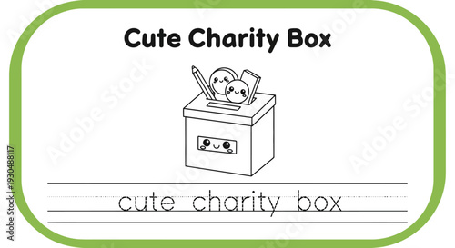Cute Charity Box with Smiling Face and Pencil, Donation Concept
