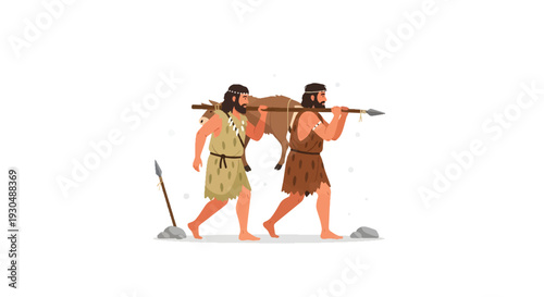 Prehistoric Humans Carrying Hunt - Stone Age Survival Scene