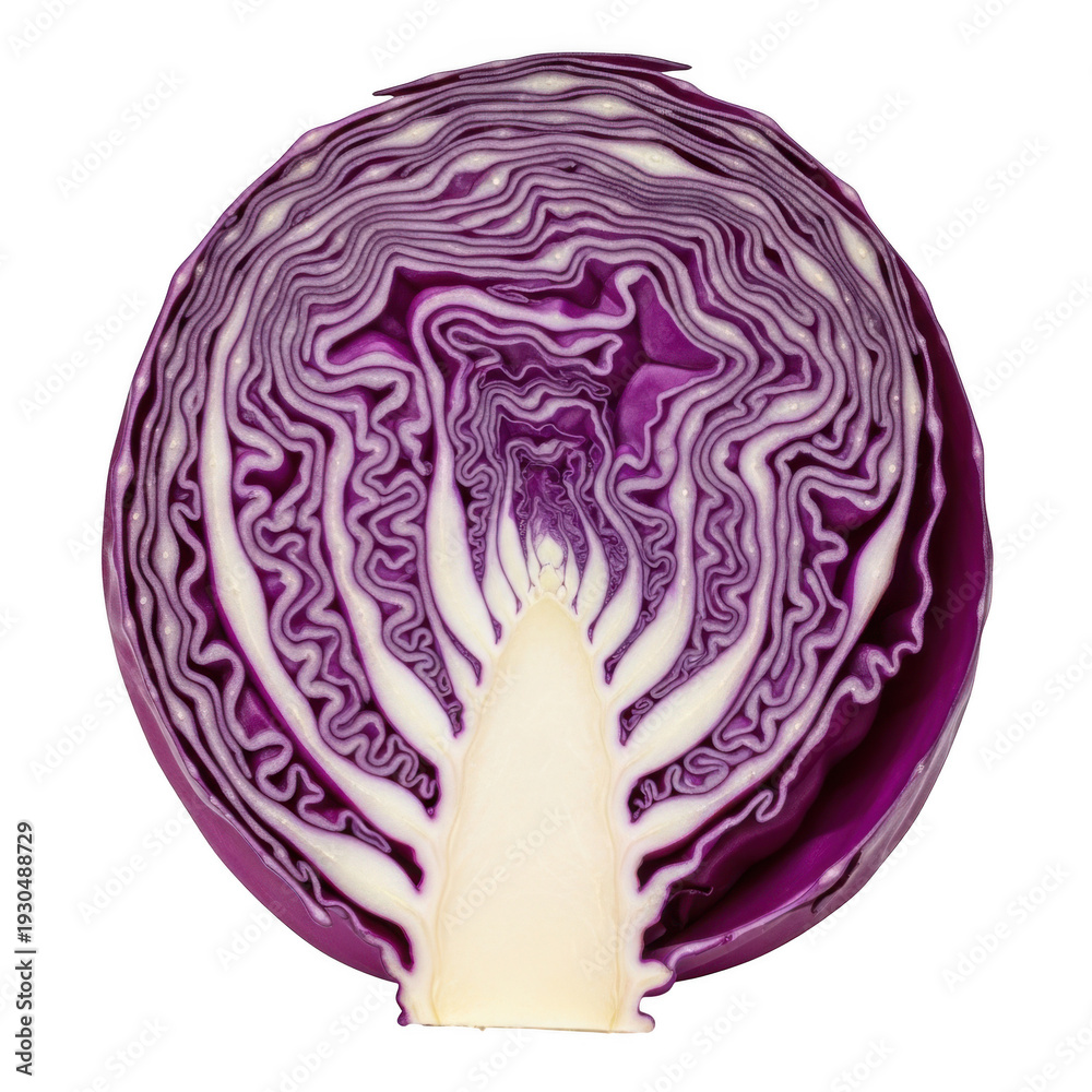 Obraz premium A close-up view of a hand holding a head of purple cabbage against a white background isolated on transparent background