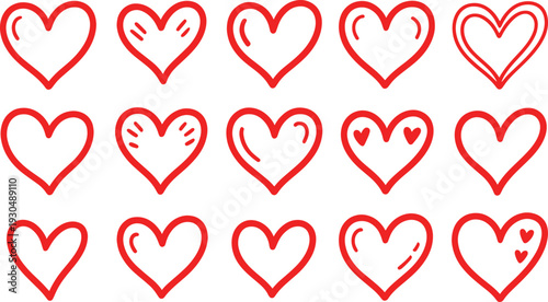 Various red heart on white background hearts love